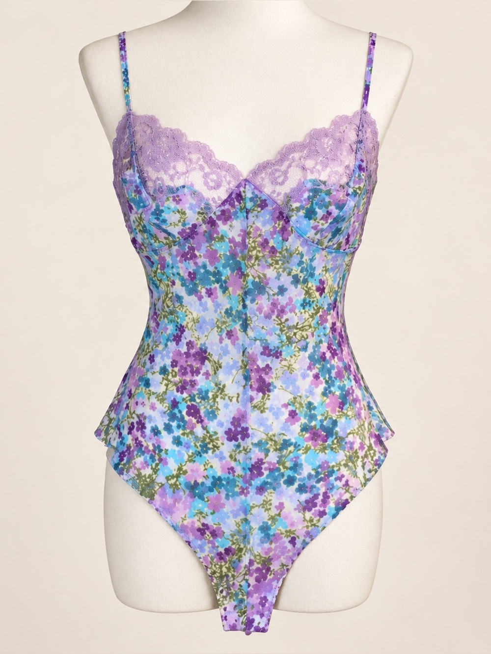 Victoria’s Secret Purple Floral Lace Bodysuit Size M